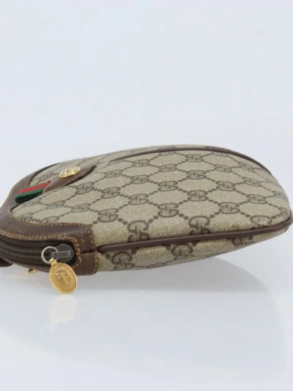GUCCI GG Supreme Web Sherry Line Bag PVC Beige Gold 904 02 047 Auth ka3455